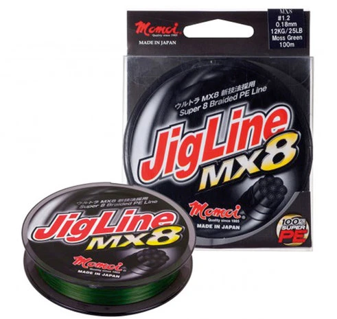 Momoi - Lijn Gevlochten PE Jigline MX8 Moss Green - 100m - Momoi 1 Momoi - Lijn Gevlochten PE Jigline MX8 Moss Green - 100m - Momoi